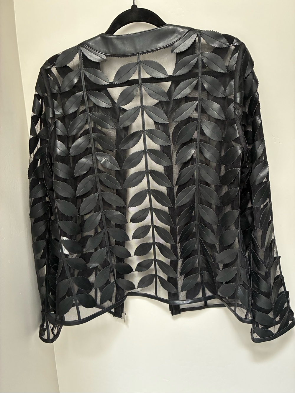 Bagatelle Black Sheer Leaf-Overlay Open Front Jacket - Picture 2 of 3